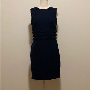 Navy Boucle Fringe Dress
